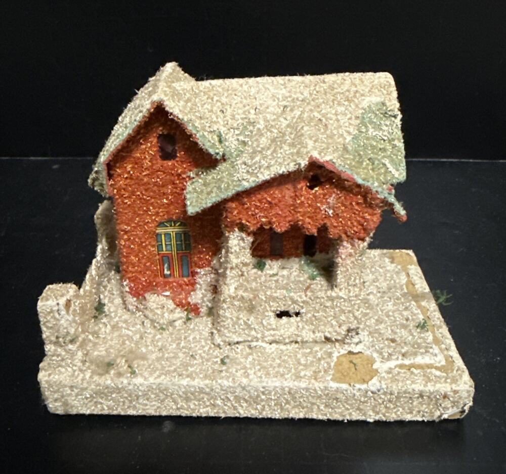 Putz House Japan Christmas Cardboard Glitter House Vintage Decor Building Japan